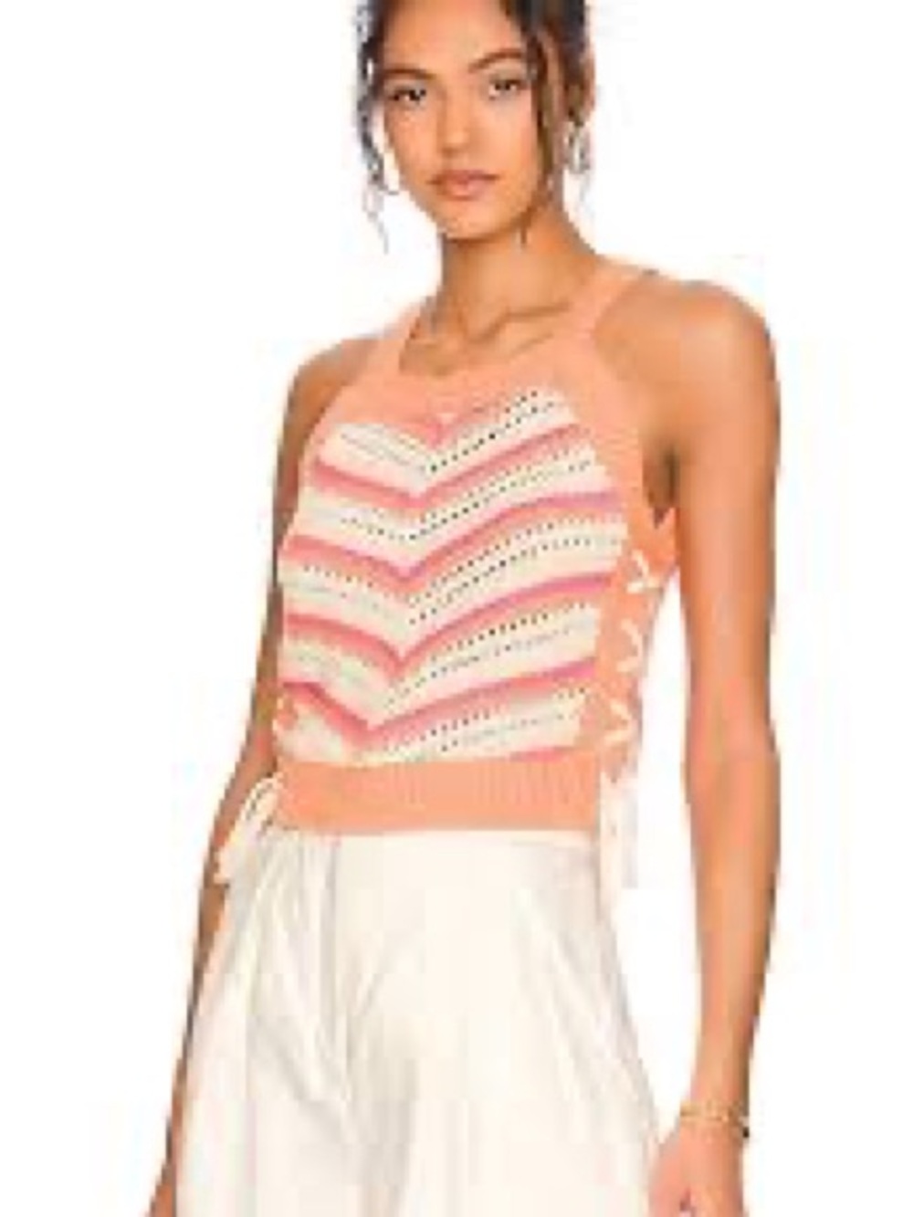 BCBG Peach and Cream Crochet Halter Tank Top